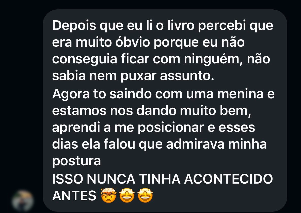 Print de feedback de leitor sobre a experiência com o livro, 2 de 4
