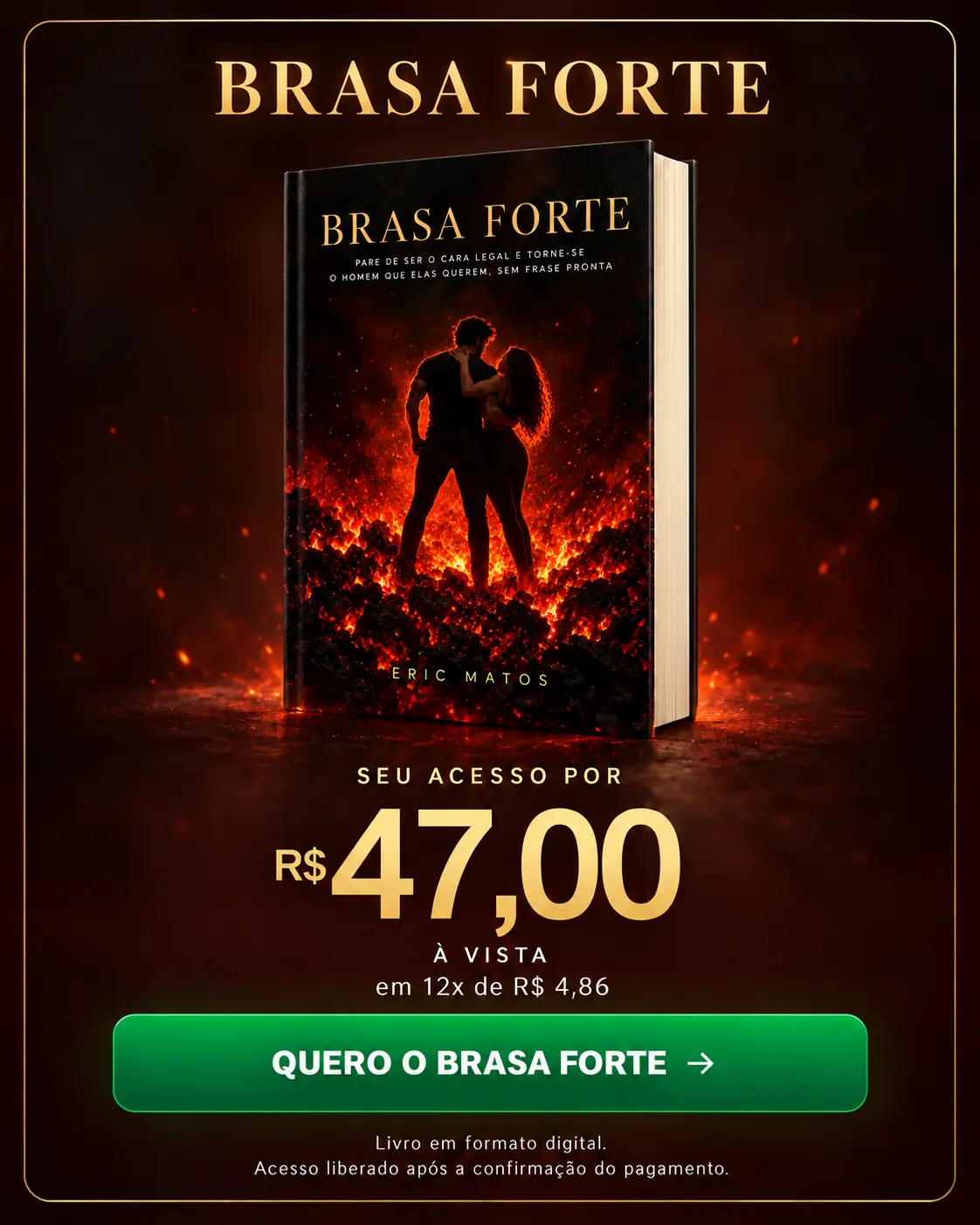 Brasa Forte, de Eric Matos. Livro sobre brasas com capa preta e dourada.